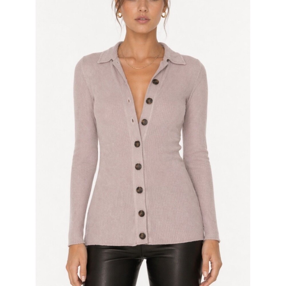 Enza Costa Viscose Rib Tunic Cardigan Womens XS Oatmeal Minimalist Stretch Layer